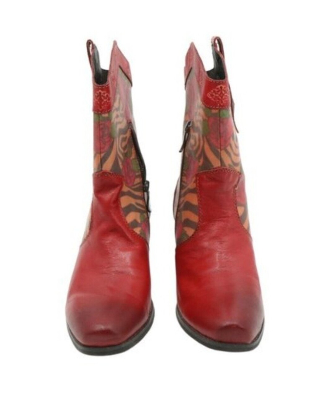 Spring Step Billie Boots Red Leather Western Boho Floral Animal Print 39 8.5